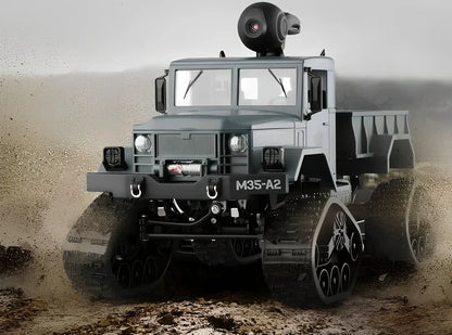 Army green 2.4G four-wheel drive snow truck RC car, 33.8cm long with front lights and 3kg load capacity