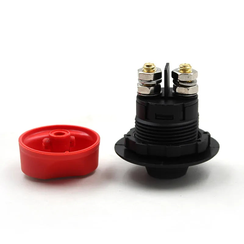 Car yacht RV battery switch with detachable red knob, 50A 100A 200A ratings, plastic body