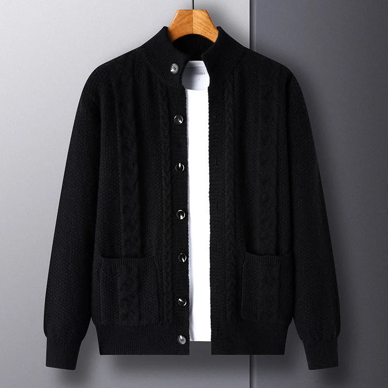 Men's jacquard loose-fitting cardigan with pockets in various colours