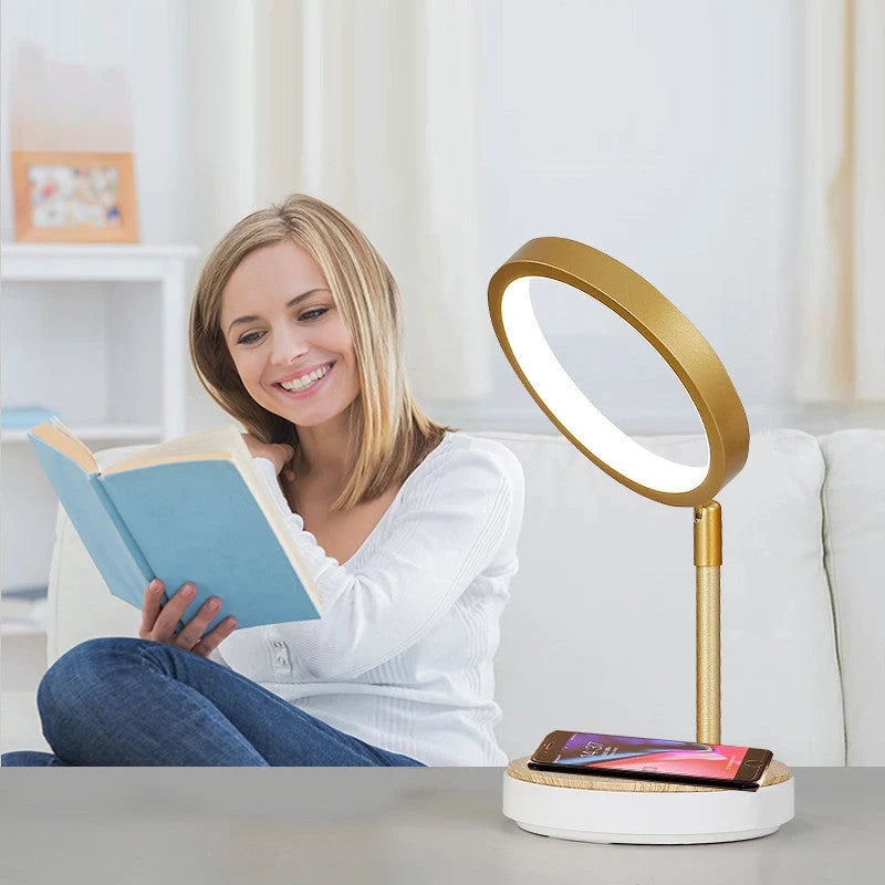 Wireless charging lamp with metal shade and LED lighting