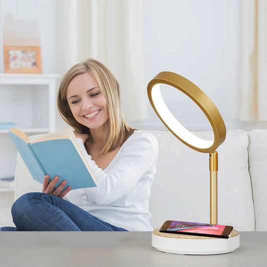 Wireless charging lamp with metal shade and LED lighting