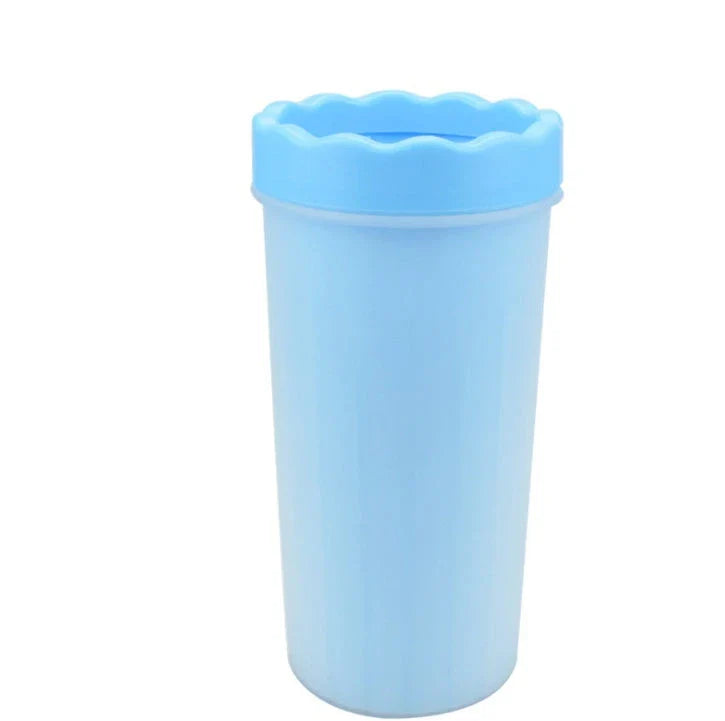 Premium Silicone Dog Paw Washer Cup in pink, blue, and green colors for easy and gentle cleaning of your dog's paws