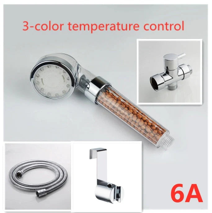 Colour-changing LED shower head with temperature sensor and high-pressure design