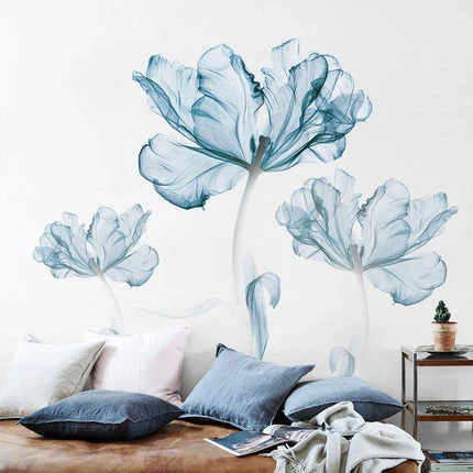 Nordic blue flower PVC wall stickers for home and restaurant decor