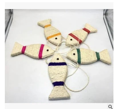 Handmade wooden cat stick toy with hemp feather rope and bell for playful cats