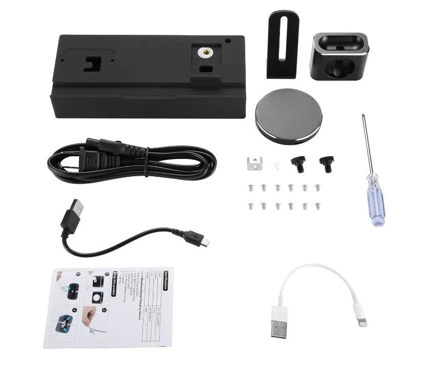 Eight in one wireless charging bracket black with 5 USB ports and wireless charging pad, ABS+PC fireproof material, compact size