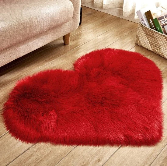 Soft, plush heart-shaped rug in various colors and sizes for comfortable home decor