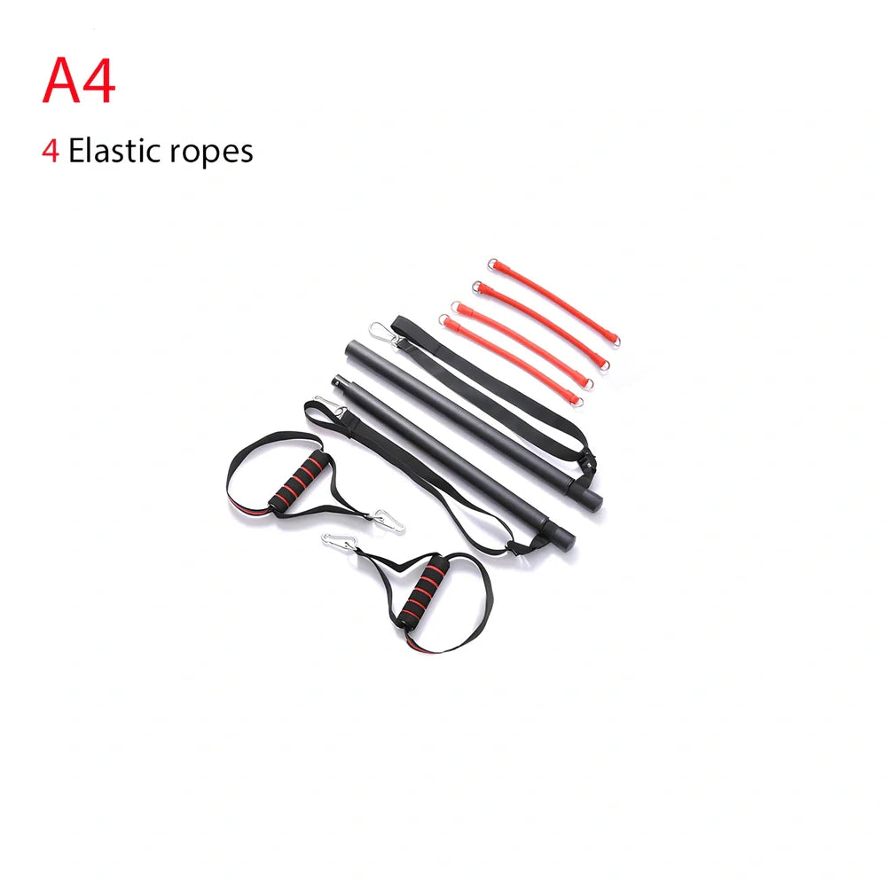 Body workout trainer bar with 100cm pole, adjustable emulsion resistance bands and rubber buckles for home strength exercises