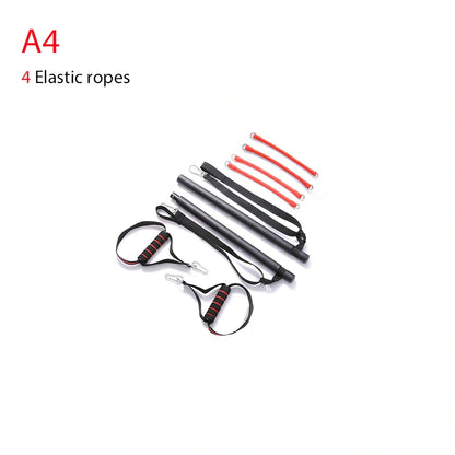 Body workout trainer bar with 100cm pole, adjustable emulsion resistance bands and rubber buckles for home strength exercises