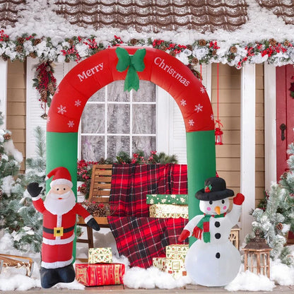 Giant inflatable Santa Claus and Snowman archway with LED lights for Christmas decoration