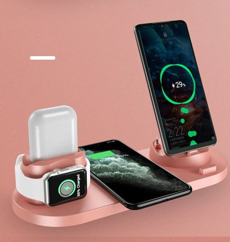 WS5 six-device wireless charger showing compact 23cm design with multiple phone charging positions