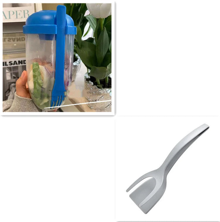 BPA-free salad cup set with fork and sauce holder, 1000ml capacity, in various colours