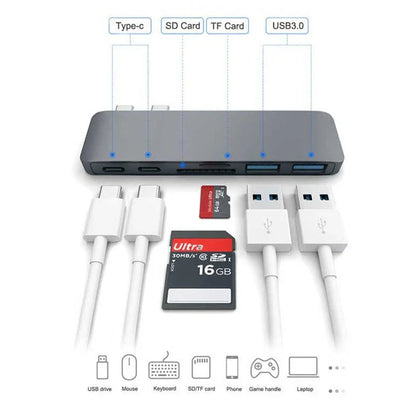 Sleek and versatile USB-C hub with multiple ports for charging, data transfer, and device connectivity