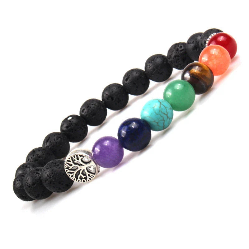 Handcrafted lava bead bracelet with seven chakra healing stones for balance and wellness