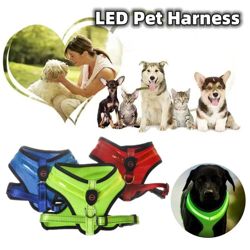 LED Luminous Dog Harness with USB charging and reflective design for pet safety