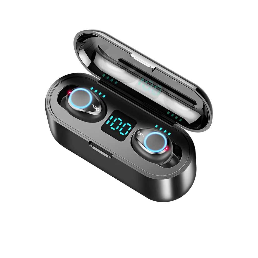 Wireless Bluetooth headset with LED breathing light, in-ear design, black body, Bluetooth 5.0