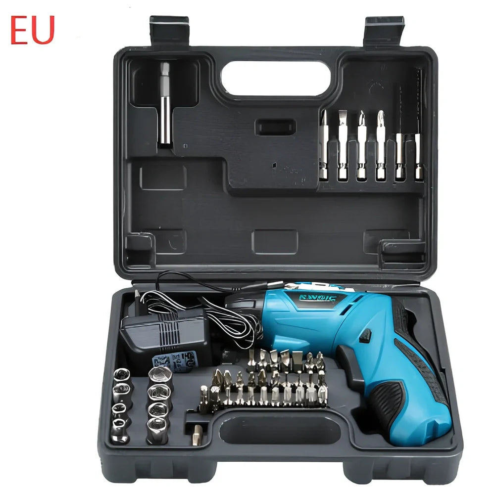 Blue 4.8V rechargeable electric screwdriver set, 15x16x4.5 cm, 180 RPM speed, 600mAh battery with EU plug