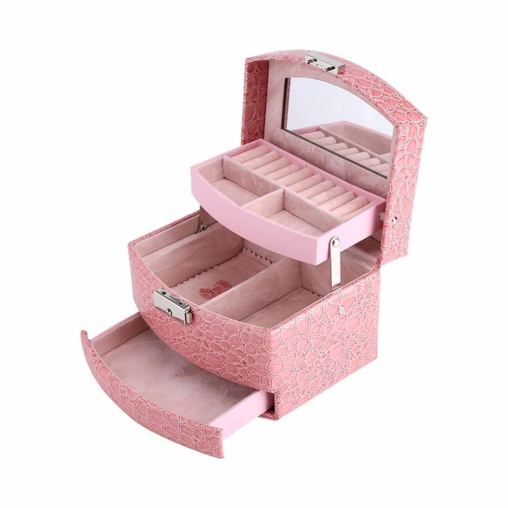 3-layer leather makeup organizer with mirror in various colours