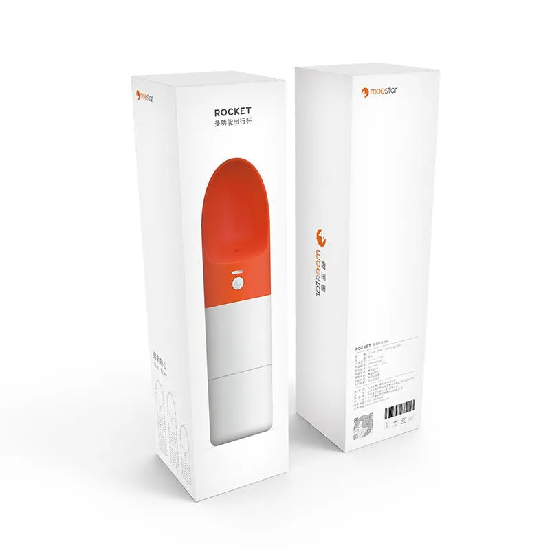 White Moestar rocket-shaped pet drinking cup with grey accents and 270ml capacity