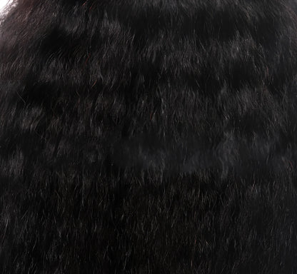 Brazilian kinky yaki straight curtain wig in real human hair, 16-inch length with lace front and natural waves