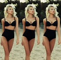 Black solid colour retro high waist bikini swimsuit for women two piece swimwear