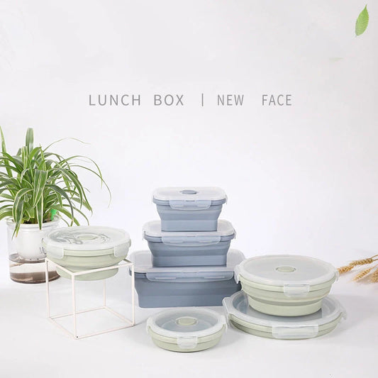 Round silicone lunch box in various colours, microwave-safe and leak-proof