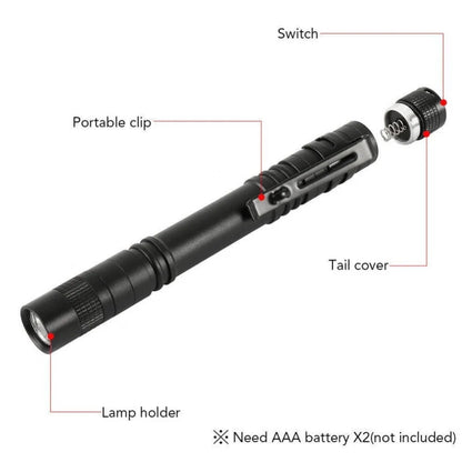 Black aluminum LED flashlight with waterproof features