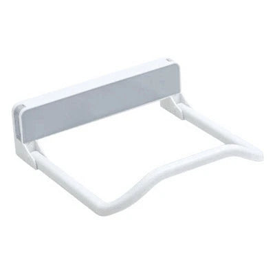 Folding storage rack with non-marking stickers in pink, blue, and grey