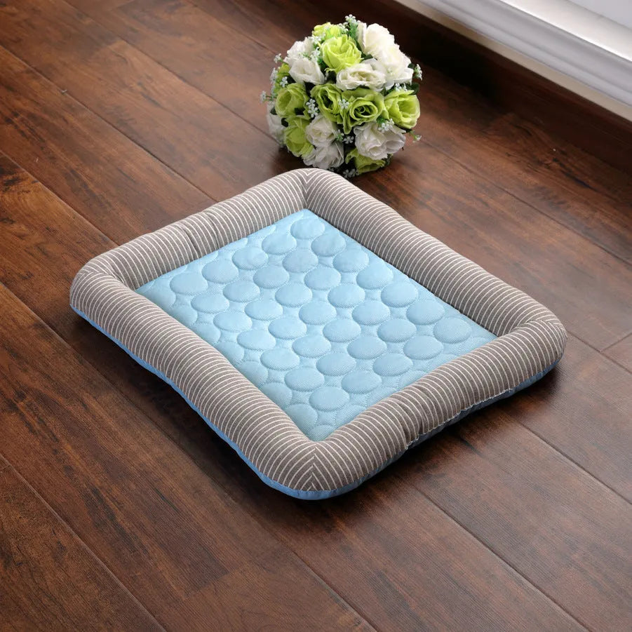 Blue ice silk pet cooling pad with non-slip bottom for dogs and cats – summer sleeping mat