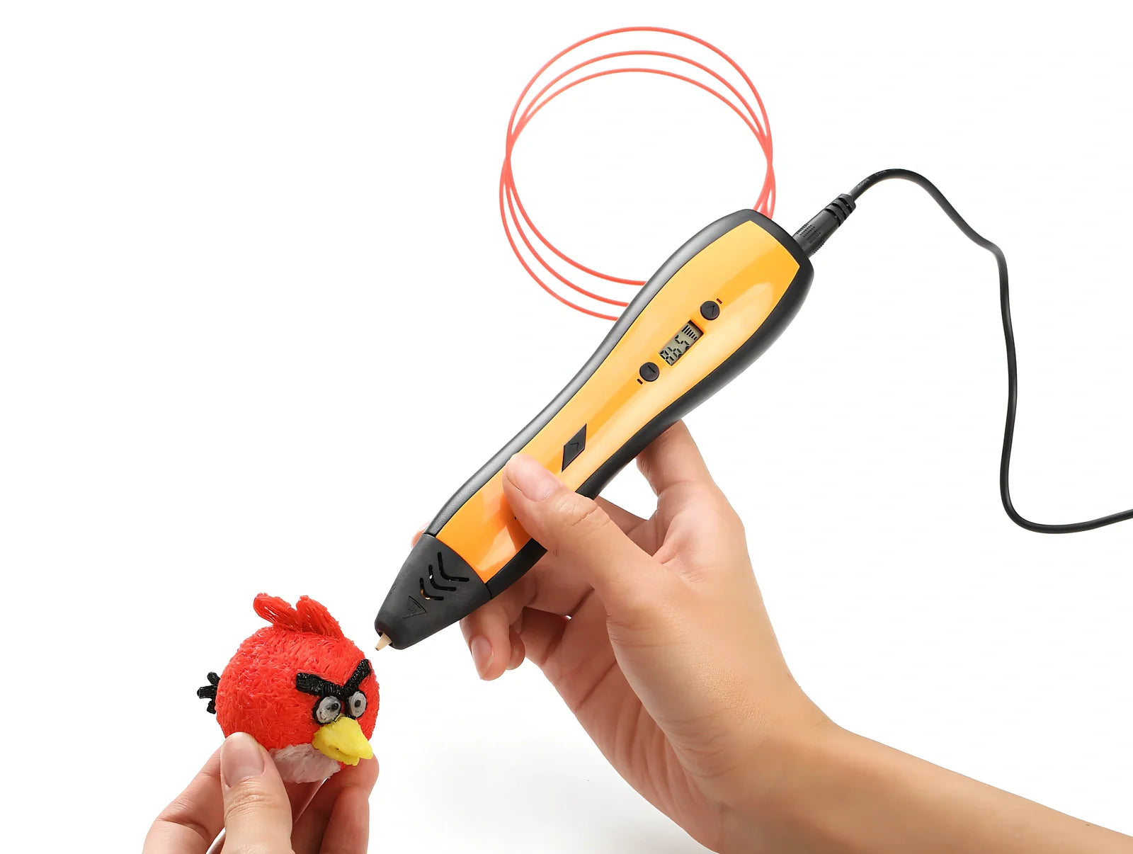 Blue children's 3D printing pen with LCD screen, 188x42x29mm size, 65g weight, 0.7mm nozzle for 1.75mm filaments