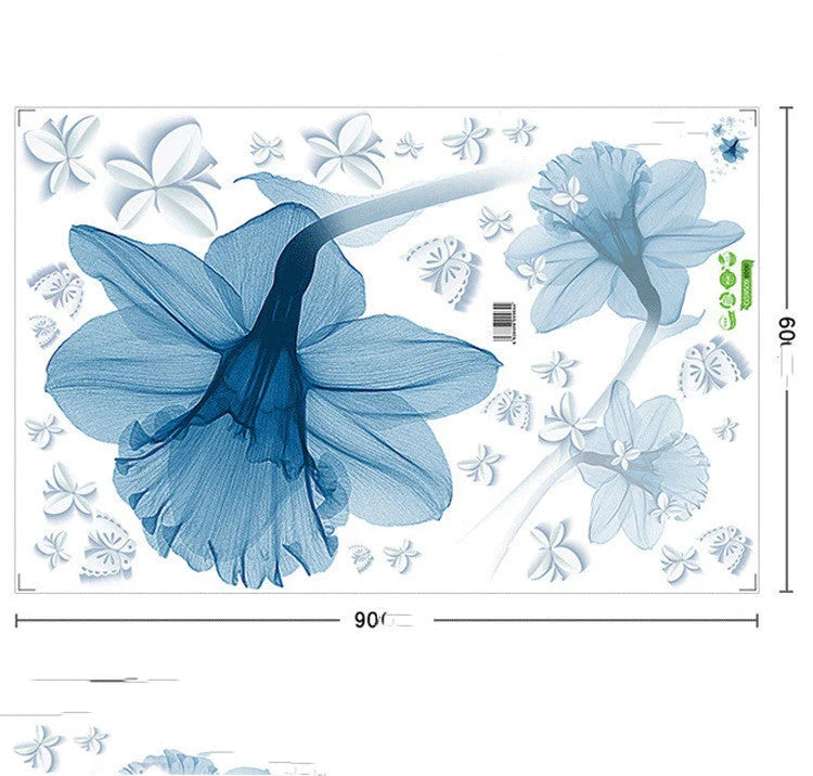 Nordic blue flower decorative wall stickers with anti-mold PVC coating
