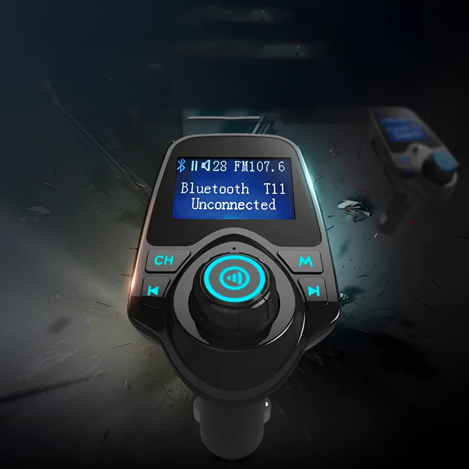 Black G7 car Bluetooth hands-free kit with FM transmitter and USB charging port