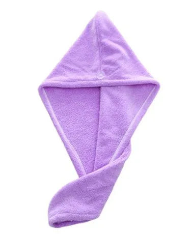Magic microfiber hair drying towel in pink with button fastening, measuring 25x65cm