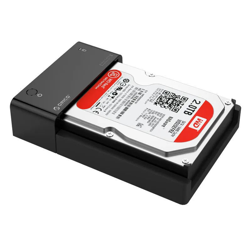 Black universal SATA hard drive enclosure for 2.5 and 3.5 inch drives with data cable