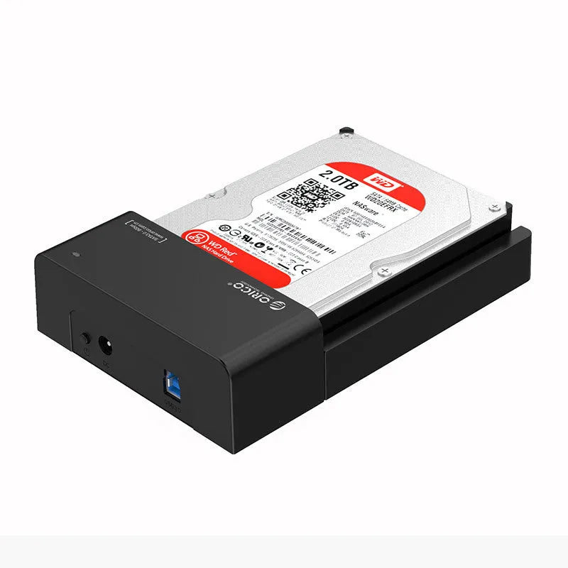 Black universal SATA hard drive enclosure for 2.5 and 3.5 inch drives with data cable