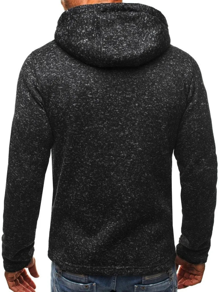 Men's grey casual full-zip hoodie with patchwork pattern and O-neck collar