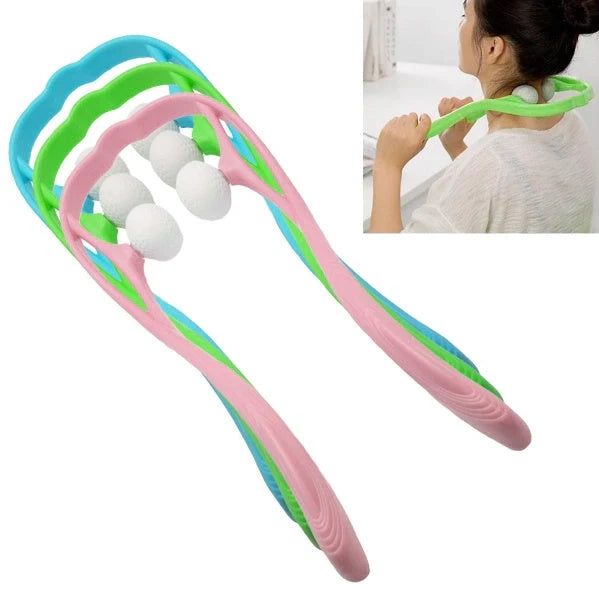 Adjustable neck massager in pink, blue, and green for deep tissue relief