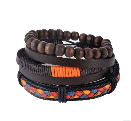 Adjustable leather bracelet with multilayer bead design for men and women