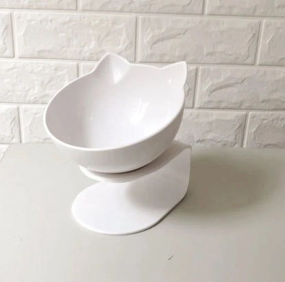 Cat Double Bowl with 15° tilt design for cervical support, transparent cat head and ears, food-grade plastic