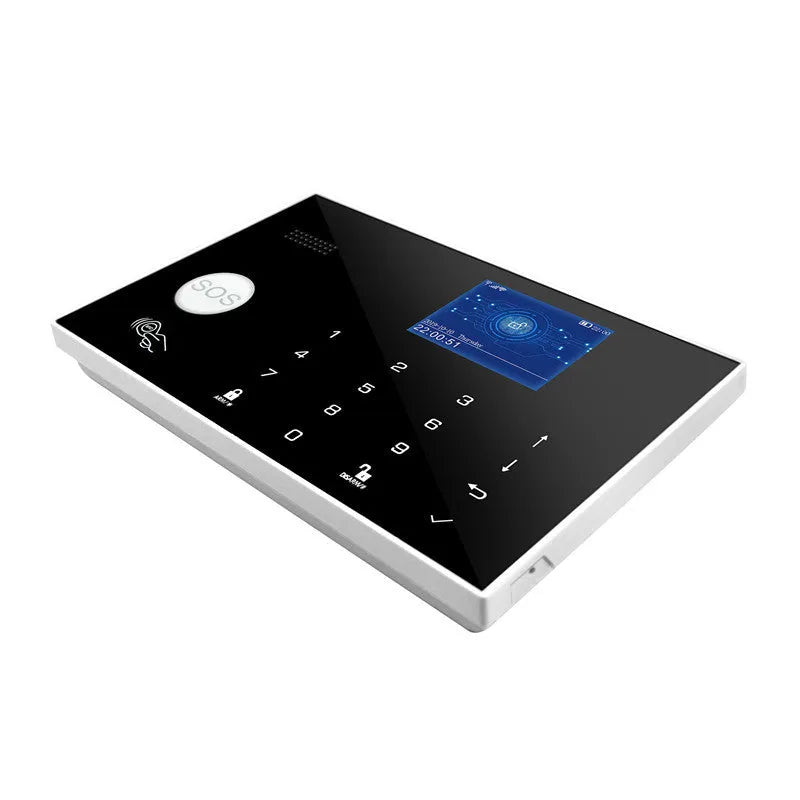 Intelligent WiFi GSM touch button household burglar alarm host unit in ER G30 style.