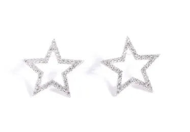 S925 sterling silver micro-inlaid five-pointed star stud earrings, Korean style, for women on a white background