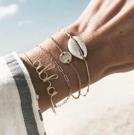 Bead Chain Bracelet Set Anklet with star and moon design in alloy