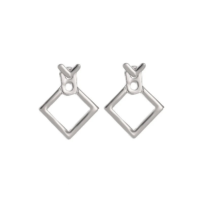 Hollow diamond square stud earrings in alloy with geometric design options