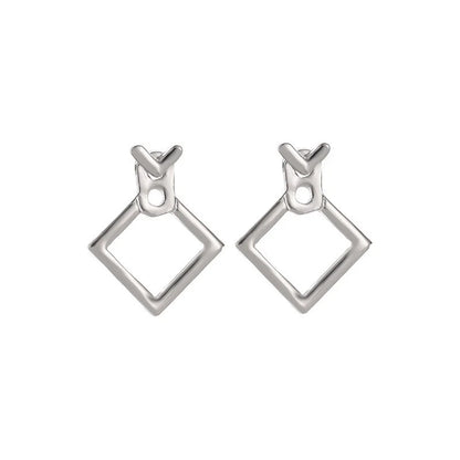 Hollow diamond square stud earrings in alloy with geometric design options