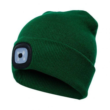 LED knit hat in various colors with integrated light for night safety