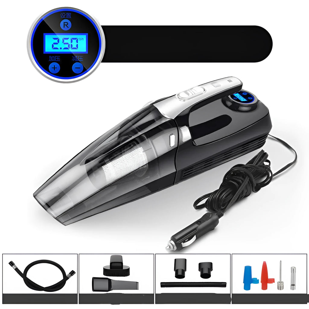 Four-in-one wireless car vacuum cleaner with air pump, ABS plastic body, and crevice nozzle