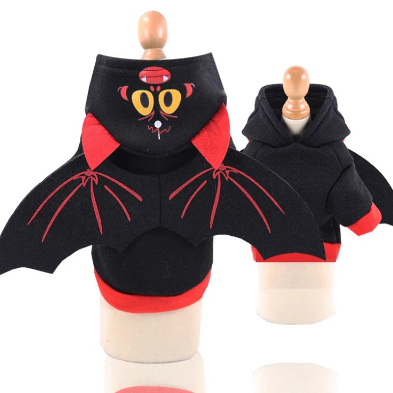Halloween bat wings pet clothes for dogs and cats in black with red accents