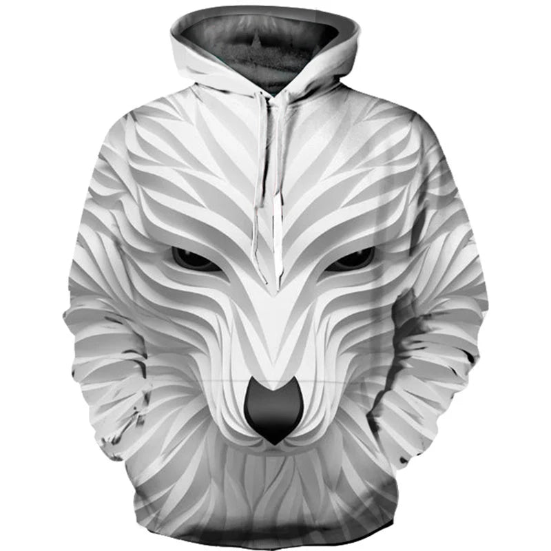 Men's long sleeve hooded sweatshirt with 3D animal print, available in multiple sizes