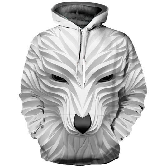Men's long sleeve hooded sweatshirt with 3D animal print, available in multiple sizes