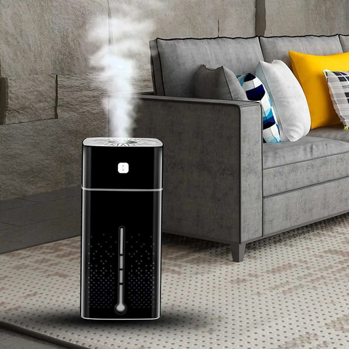 Black and white desktop humidifier measuring 103x103x218mm with 1000ml capacity